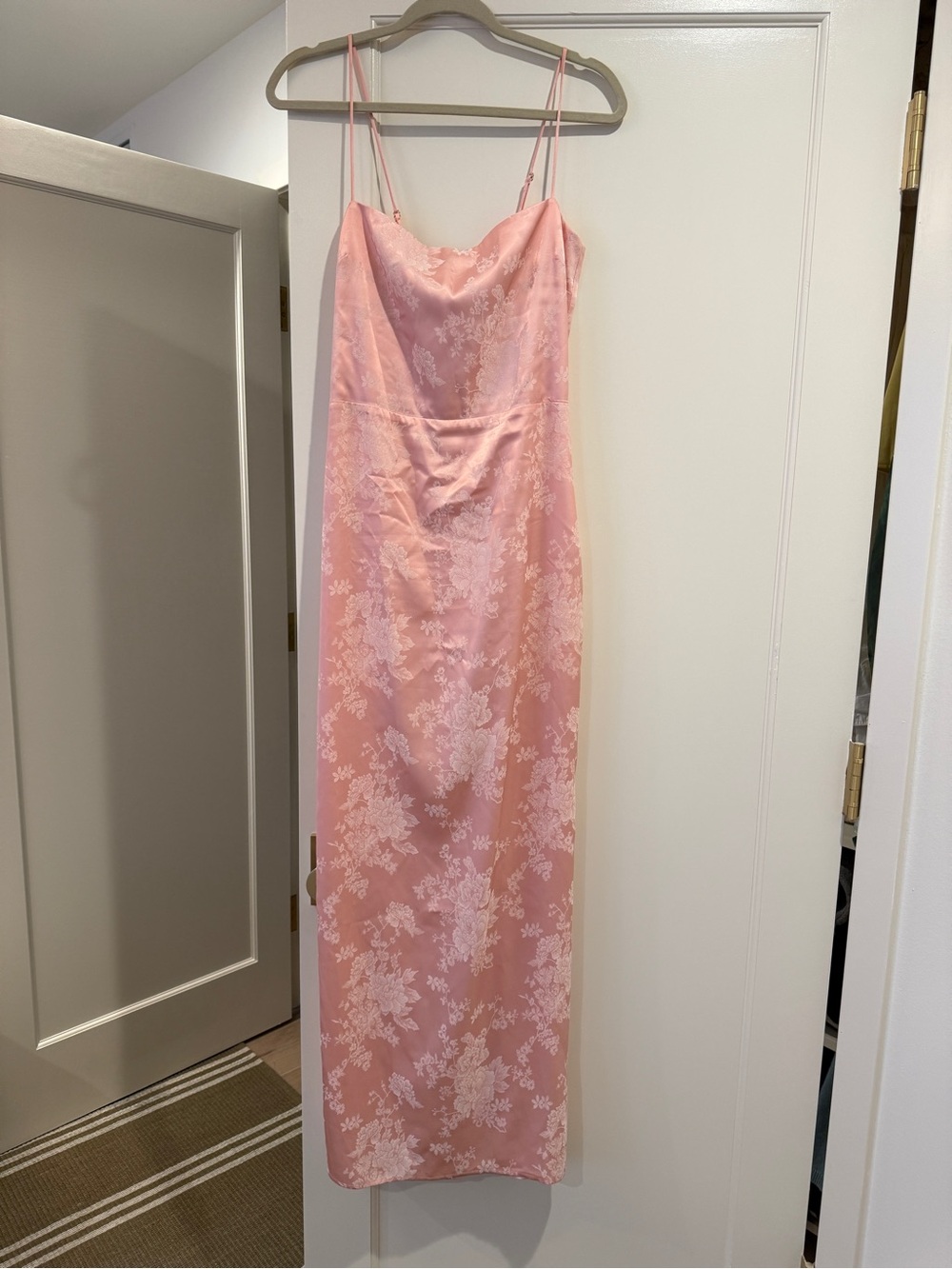 Reformation Frankie Dress - light pink printed floral jacquard